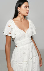 Load image into Gallery viewer, VIENA SMOKING DRESS WHITE
