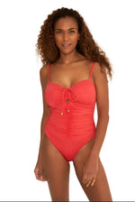 Load image into Gallery viewer, Cannes bandeau swimsuit coral
