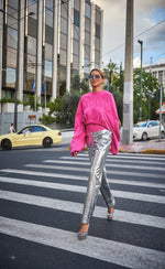 Load image into Gallery viewer, LUPE SILVER TEXTURED METALLIC TROUSERS
