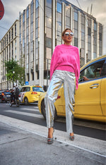 Load image into Gallery viewer, LUPE SILVER TEXTURED METALLIC TROUSERS
