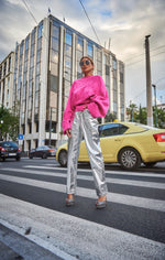 Load image into Gallery viewer, LUPE SILVER TEXTURED METALLIC TROUSERS
