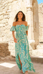 Load image into Gallery viewer, Palms Aqua Long Dress
