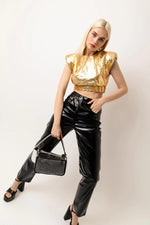 Load image into Gallery viewer, LUPE BLACK VINYL LEATHER METALLIC TROUSERS

