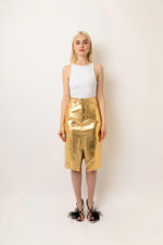 Load image into Gallery viewer, LUPE GOLD METALLIC LEATHER MIDI SKIRT
