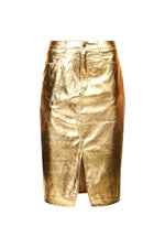Load image into Gallery viewer, LUPE GOLD METALLIC LEATHER MIDI SKIRT
