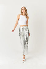 Load image into Gallery viewer, LUPE SILVER TEXTURED METALLIC TROUSERS
