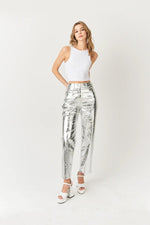 Load image into Gallery viewer, LUPE SILVER TEXTURED METALLIC TROUSERS
