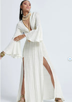 LONGSLEEVELE GAUZE RING LONG DRESS IN OFF WHITE