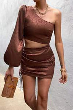 Load image into Gallery viewer, One Sleeve Dress Choco

